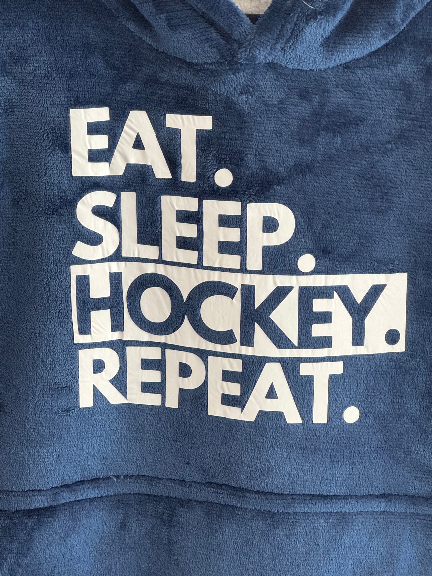 Eat. Sleep. HOCKEY. Repeat. Navy Wearable Blanket