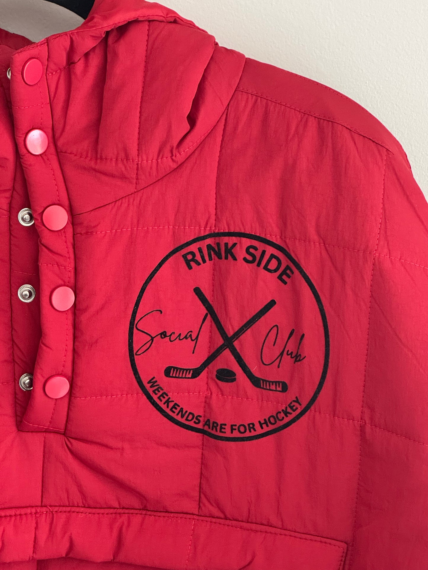 "Rink Side Social Club" - Free People Pullover Dupe Pullover (Red - Large)